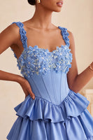 Laden Sie das Bild in den Galerie-Viewer, Hellviolettes A-Linien-Korsett mit Spitze hinten geblümtes Homecoming-Kleid mit Perlen