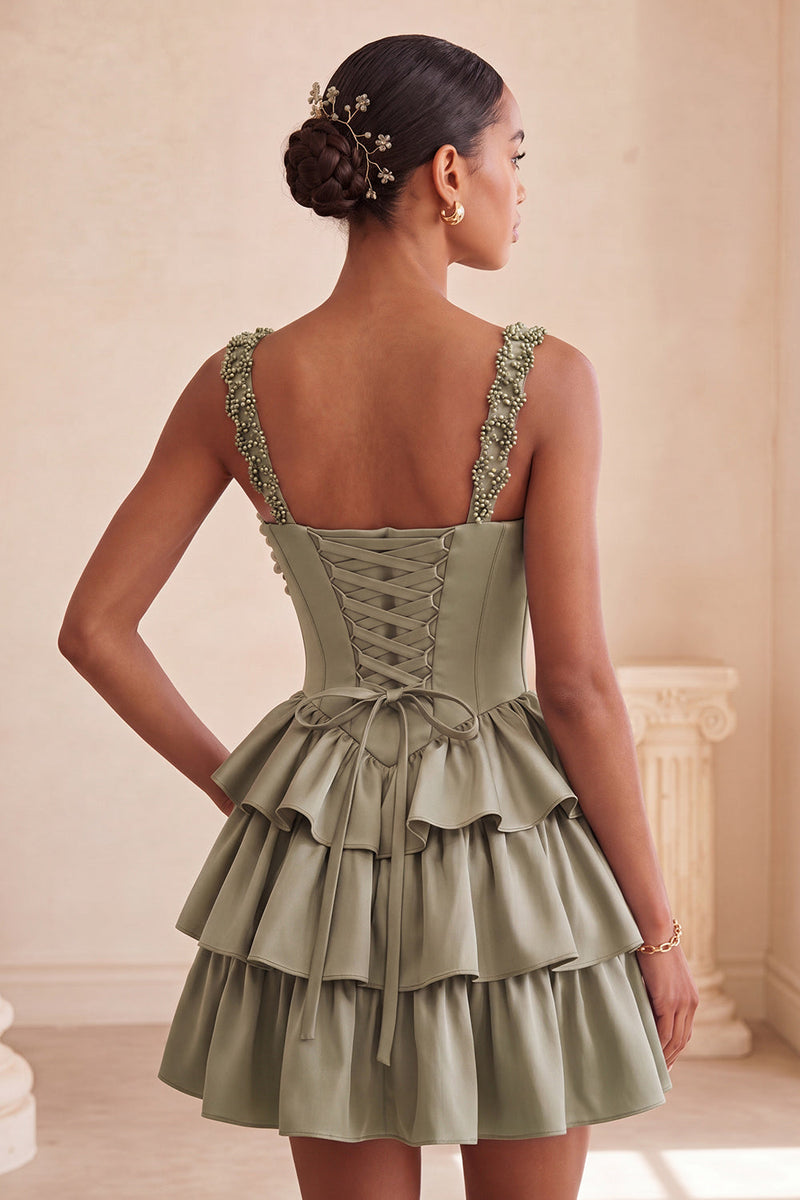 Laden Sie das Bild in den Galerie-Viewer, Hellviolettes A-Linien-Korsett mit Spitze hinten geblümtes Homecoming-Kleid mit Perlen