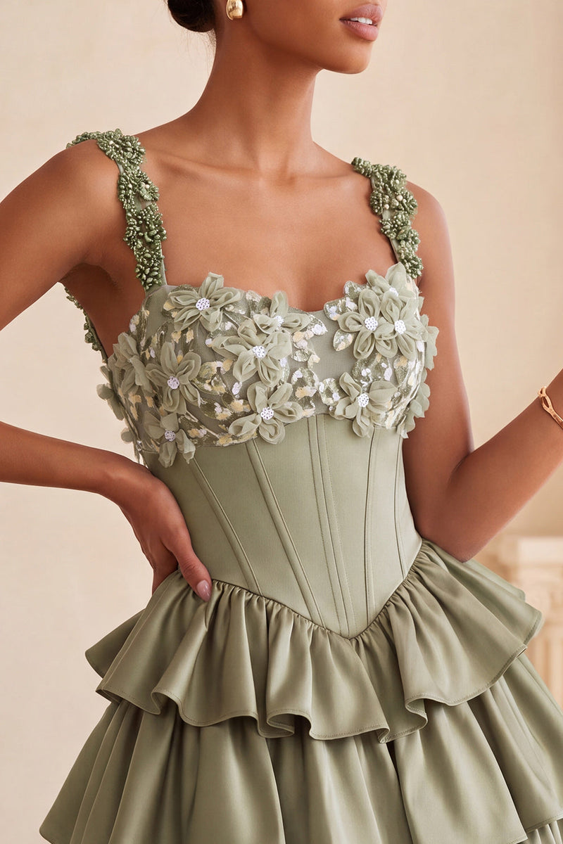 Laden Sie das Bild in den Galerie-Viewer, Hellviolettes A-Linien-Korsett mit Spitze hinten geblümtes Homecoming-Kleid mit Perlen