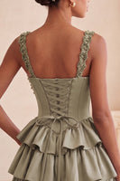 Laden Sie das Bild in den Galerie-Viewer, Hellviolettes A-Linien-Korsett mit Spitze hinten geblümtes Homecoming-Kleid mit Perlen