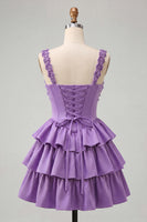 Laden Sie das Bild in den Galerie-Viewer, Hellviolettes A-Linien-Korsett mit Spitze hinten geblümtes Homecoming-Kleid mit Perlen