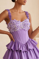Laden Sie das Bild in den Galerie-Viewer, Hellviolettes A-Linien-Korsett mit Spitze hinten geblümtes Homecoming-Kleid mit Perlen