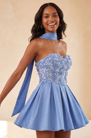 Laden Sie das Bild in den Galerie-Viewer, Olive A-Line Sweetheart Sweetheart Blumen-Homecoming-Kleid mit Spitze auf dem Rücken
