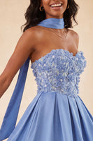 Laden Sie das Bild in den Galerie-Viewer, Olive A-Line Sweetheart Sweetheart Blumen-Homecoming-Kleid mit Spitze auf dem Rücken