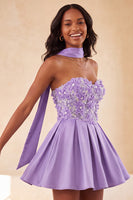 Laden Sie das Bild in den Galerie-Viewer, Olive A-Line Sweetheart Sweetheart Blumen-Homecoming-Kleid mit Spitze auf dem Rücken