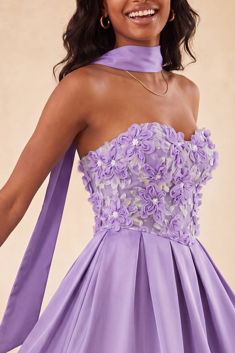Laden Sie das Bild in den Galerie-Viewer, Olive A-Line Sweetheart Sweetheart Blumen-Homecoming-Kleid mit Spitze auf dem Rücken