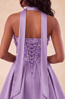 Laden Sie das Bild in den Galerie-Viewer, Olive A-Line Sweetheart Sweetheart Blumen-Homecoming-Kleid mit Spitze auf dem Rücken