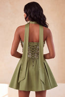 Laden Sie das Bild in den Galerie-Viewer, Olive A-Line Sweetheart Sweetheart Blumen-Homecoming-Kleid mit Spitze auf dem Rücken
