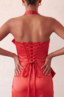 Laden Sie das Bild in den Galerie-Viewer, Bodycon Mintgrünes Neckholderhals Satin Schnürung Kurzes Abendkleid mit Schleife
