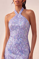 Laden Sie das Bild in den Galerie-Viewer, Bodycon Helllila Neckholderhals Pailletten Schnürung Back-Homecoming-Kleid