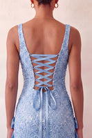 Laden Sie das Bild in den Galerie-Viewer, Mintgrüner Bodycon mit quadratischem Paillettenausschnitt und Schnürung Back-Homecoming-Kleid mit Schleife
