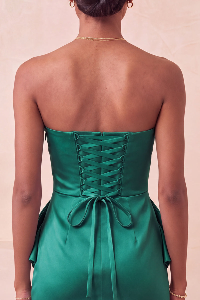 Laden Sie das Bild in den Galerie-Viewer, Trägerloses Hellviolettes Bodycon Schnürung Perlen Gerafftes Kurzes Abendkleid