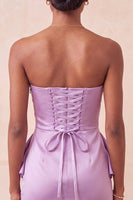 Laden Sie das Bild in den Galerie-Viewer, Trägerloses Hellviolettes Bodycon Schnürung Perlen Gerafftes Kurzes Abendkleid