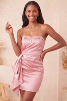 Laden Sie das Bild in den Galerie-Viewer, Satin königsblaues, trägerloses Bodycon mit Schnürung hinten mit Perlen, gerafftes Homecoming-Kleid mit Schärpe