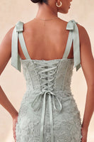 Laden Sie das Bild in den Galerie-Viewer, Dusty Sage Bodycon Korsett, Peals Blumenträger mit Schleifen, Homecoming-Kleid mit Schnürung hinten