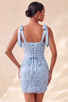 Laden Sie das Bild in den Galerie-Viewer, Dusty Sage Bodycon Korsett, Peals Blumenträger mit Schleifen, Homecoming-Kleid mit Schnürung hinten