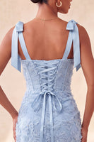 Laden Sie das Bild in den Galerie-Viewer, Dusty Sage Bodycon Korsett, Peals Blumenträger mit Schleifen, Homecoming-Kleid mit Schnürung hinten