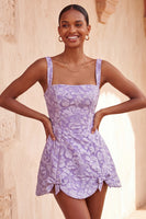Laden Sie das Bild in den Galerie-Viewer, A-Linie staubiges Salbei-Quadrathals-Jacquard-Floral-Spitzenkleid mit Heimkehrkleid mit Schleife