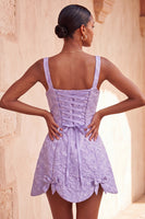 Laden Sie das Bild in den Galerie-Viewer, A-Linie staubiges Salbei-Quadrathals-Jacquard-Floral-Spitzenkleid mit Heimkehrkleid mit Schleife