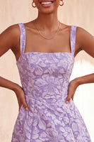 Laden Sie das Bild in den Galerie-Viewer, A-Linie staubiges Salbei-Quadrathals-Jacquard-Floral-Spitzenkleid mit Heimkehrkleid mit Schleife