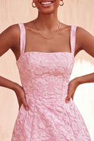 Laden Sie das Bild in den Galerie-Viewer, A-Linie staubiges Salbei-Quadrathals-Jacquard-Floral-Spitzenkleid mit Heimkehrkleid mit Schleife