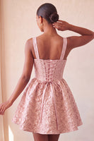 Laden Sie das Bild in den Galerie-Viewer, A-Linie Jacquard Gelbes Blumenspitzen-Heimkehrkleid mit Schleife