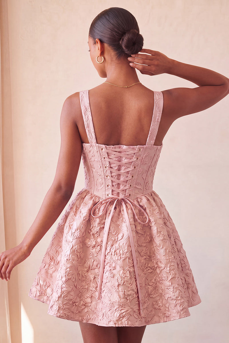 Laden Sie das Bild in den Galerie-Viewer, A-Linie Jacquard Gelbes Blumenspitzen-Heimkehrkleid mit Schleife