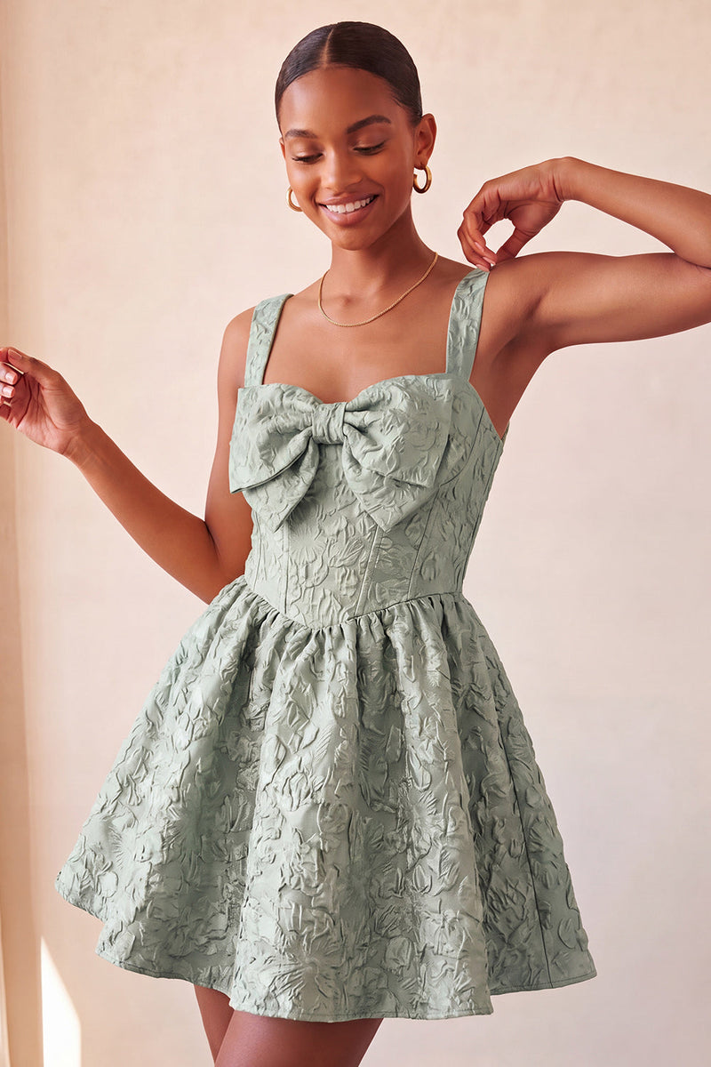 Laden Sie das Bild in den Galerie-Viewer, A-Linie Jacquard Gelbes Blumenspitzen-Heimkehrkleid mit Schleife
