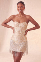 Laden Sie das Bild in den Galerie-Viewer, Lake Blue Sweetheart Korsett, Jacquard-Spitze, Back-Homecoming-Kleid mit Fransen