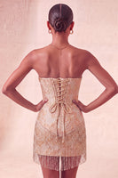 Laden Sie das Bild in den Galerie-Viewer, Lake Blue Sweetheart Korsett, Jacquard-Spitze, Back-Homecoming-Kleid mit Fransen