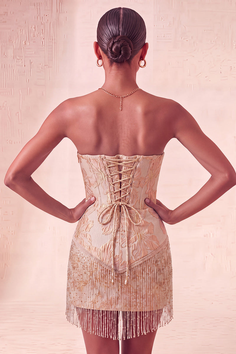 Laden Sie das Bild in den Galerie-Viewer, Lake Blue Sweetheart Korsett, Jacquard-Spitze, Back-Homecoming-Kleid mit Fransen