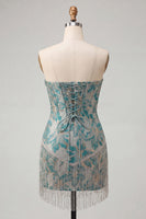 Laden Sie das Bild in den Galerie-Viewer, Lake Blue Sweetheart Korsett, Jacquard-Spitze, Back-Homecoming-Kleid mit Fransen