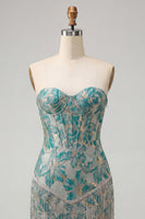 Laden Sie das Bild in den Galerie-Viewer, Lake Blue Sweetheart Korsett, Jacquard-Spitze, Back-Homecoming-Kleid mit Fransen