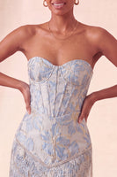 Laden Sie das Bild in den Galerie-Viewer, Lake Blue Sweetheart Korsett, Jacquard-Spitze, Back-Homecoming-Kleid mit Fransen