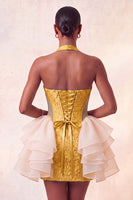 Laden Sie das Bild in den Galerie-Viewer, Hellrosa Neckholder-Halsausschnitt, geblümter Spitzen-Rücken-Rücken-Bodycon-Homecoming-Kleid mit Rüschen