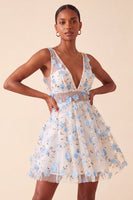 Laden Sie das Bild in den Galerie-Viewer, Blush-V-Ausschnitt Blumen-A-Line Homecoming-Kleid mit Schnürung hinten