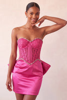 Laden Sie das Bild in den Galerie-Viewer, Silbernes Sweetheart-Korsett mit Schnürung hinten Bodycon Homecoming-Kleid mit Schleife