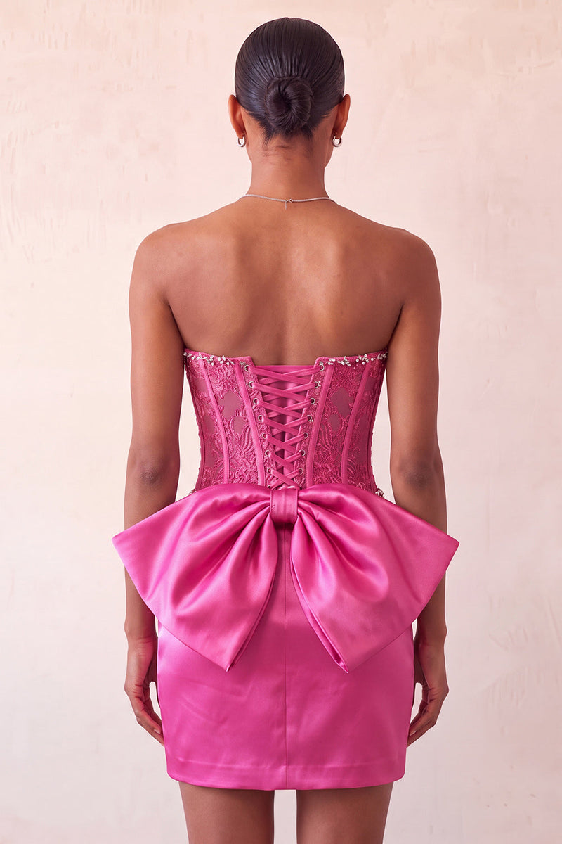 Laden Sie das Bild in den Galerie-Viewer, Silbernes Sweetheart-Korsett mit Schnürung hinten Bodycon Homecoming-Kleid mit Schleife