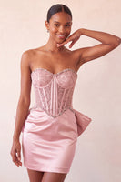 Laden Sie das Bild in den Galerie-Viewer, Silbernes Sweetheart-Korsett mit Schnürung hinten Bodycon Homecoming-Kleid mit Schleife