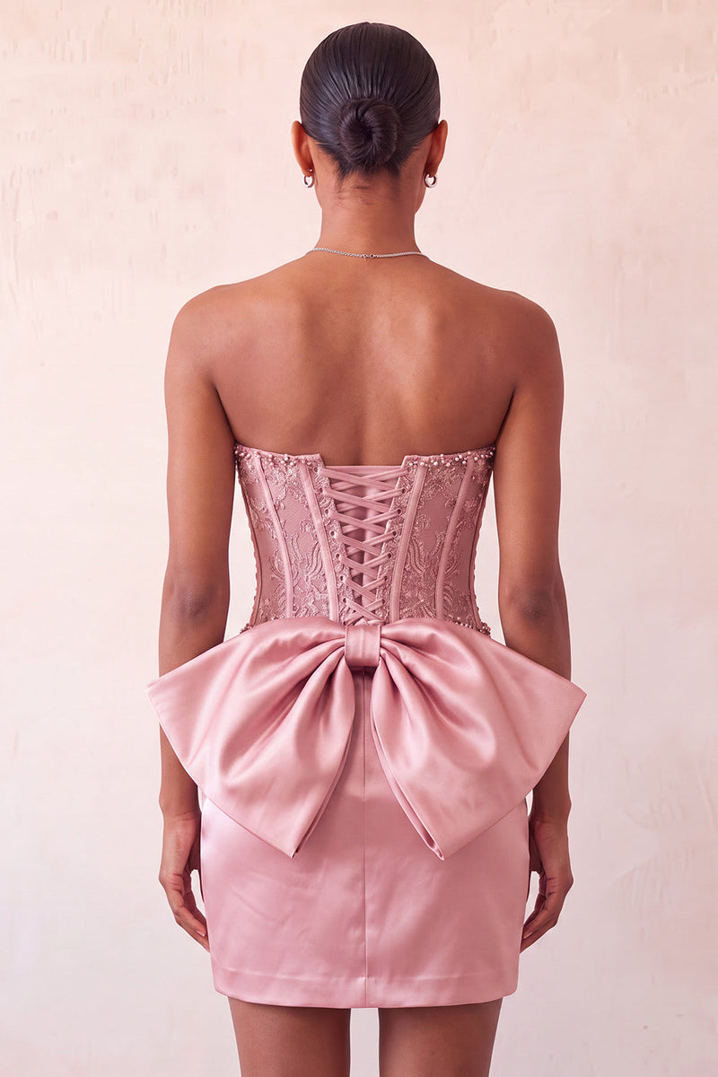 Laden Sie das Bild in den Galerie-Viewer, Silbernes Sweetheart-Korsett mit Schnürung hinten Bodycon Homecoming-Kleid mit Schleife