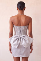 Laden Sie das Bild in den Galerie-Viewer, Silbernes Sweetheart-Korsett mit Schnürung hinten Bodycon Homecoming-Kleid mit Schleife
