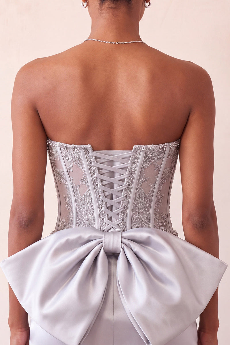Laden Sie das Bild in den Galerie-Viewer, Silbernes Sweetheart-Korsett mit Schnürung hinten Bodycon Homecoming-Kleid mit Schleife