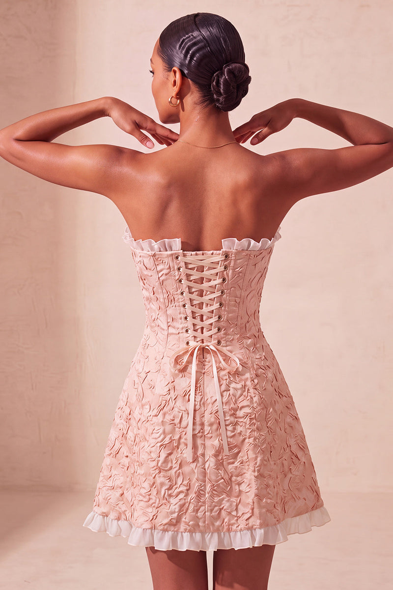 Laden Sie das Bild in den Galerie-Viewer, Sweetheart Yellow Jacquard A-Line Rüschen-Back-Homecoming-Kleid mit Schlitz