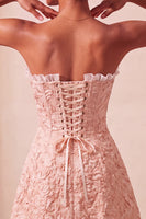 Laden Sie das Bild in den Galerie-Viewer, Sweetheart Yellow Jacquard A-Line Rüschen-Back-Homecoming-Kleid mit Schlitz