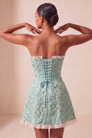 Laden Sie das Bild in den Galerie-Viewer, Sweetheart Yellow Jacquard A-Line Rüschen-Back-Homecoming-Kleid mit Schlitz