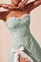 Laden Sie das Bild in den Galerie-Viewer, Sweetheart Yellow Jacquard A-Line Rüschen-Back-Homecoming-Kleid mit Schlitz