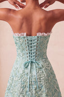 Laden Sie das Bild in den Galerie-Viewer, Sweetheart Yellow Jacquard A-Line Rüschen-Back-Homecoming-Kleid mit Schlitz