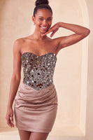 Laden Sie das Bild in den Galerie-Viewer, Sweetheart Champagner Pailletten Bodycon Mini-Homecoming-Kleid