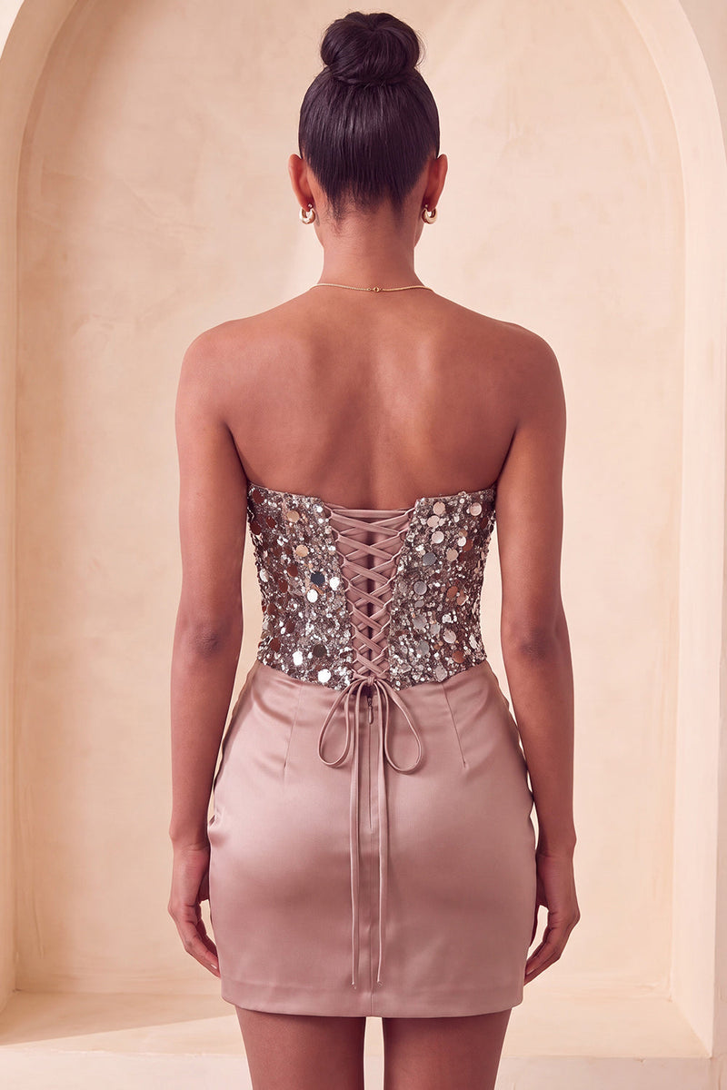 Laden Sie das Bild in den Galerie-Viewer, Sweetheart Champagner Pailletten Bodycon Mini-Homecoming-Kleid