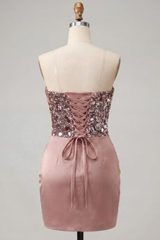 Sweetheart Champagner Pailletten Bodycon Kurzes Abendkleid